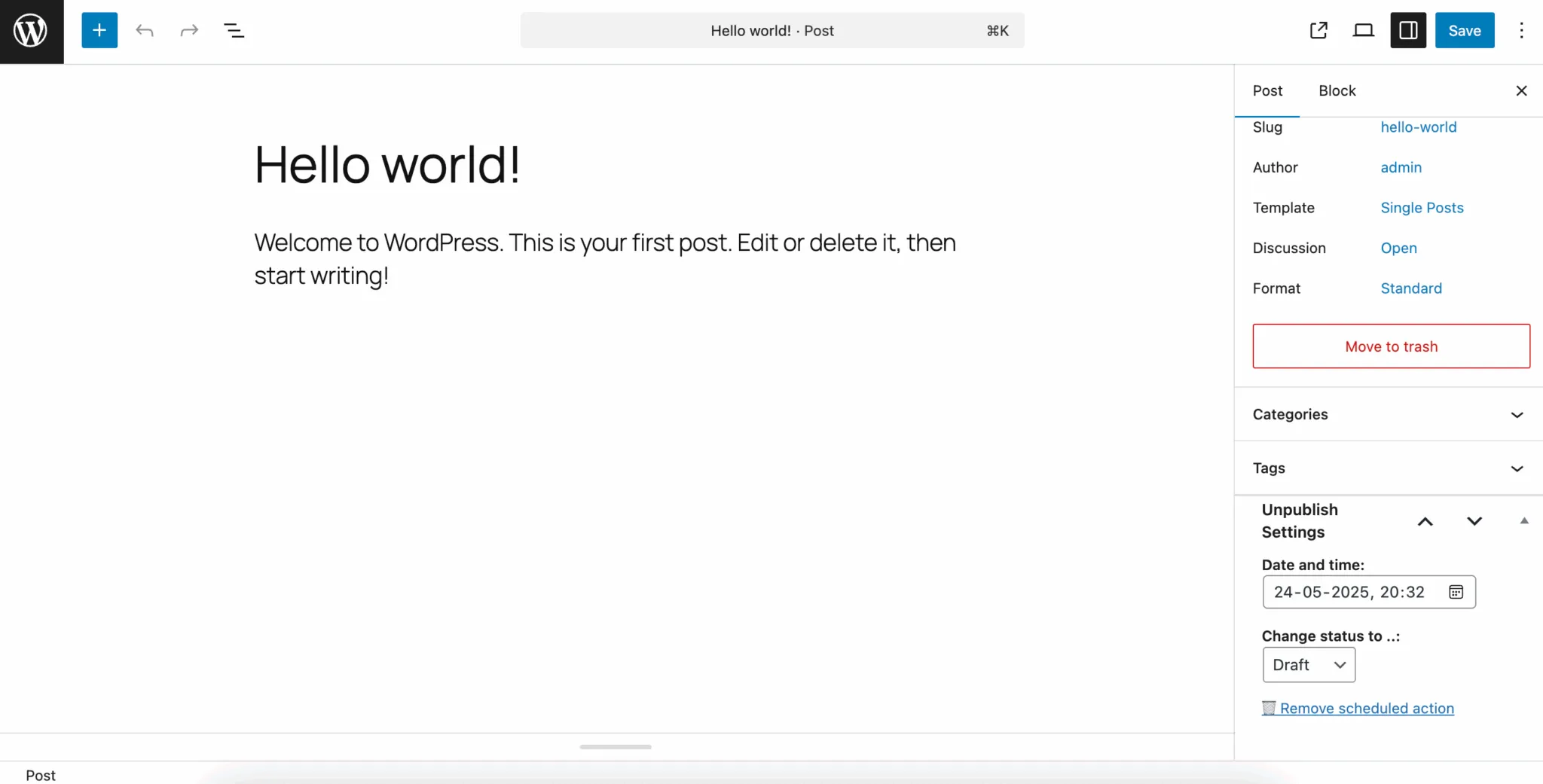 Easy to use sidebar to schedule your action