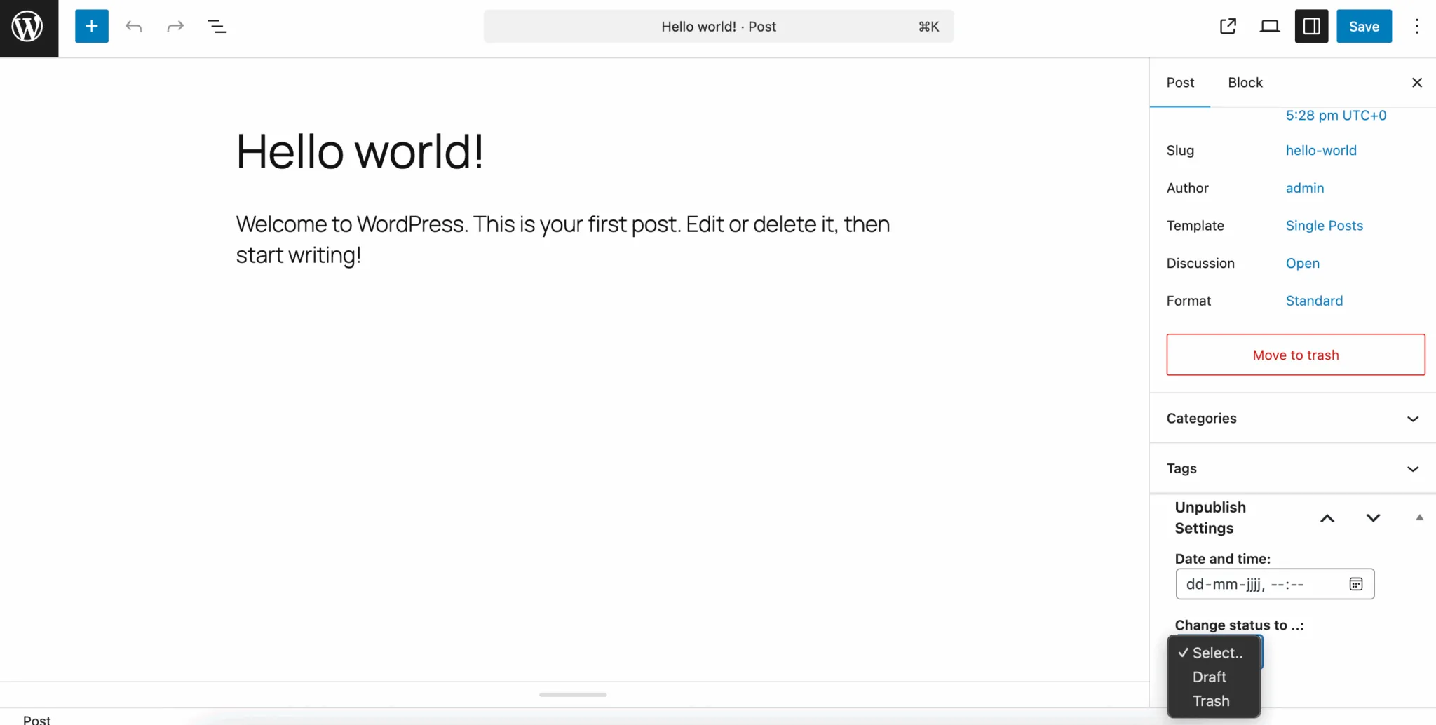 Change the status to ... - setting